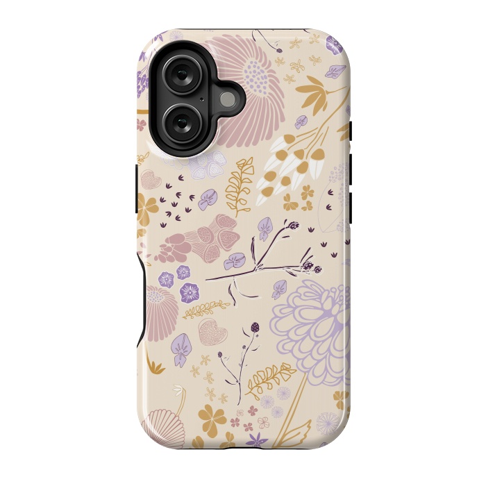 iPhone 16 StrongFit Field of Flowers in Pink, Purple and Mustard by Paula Ohreen