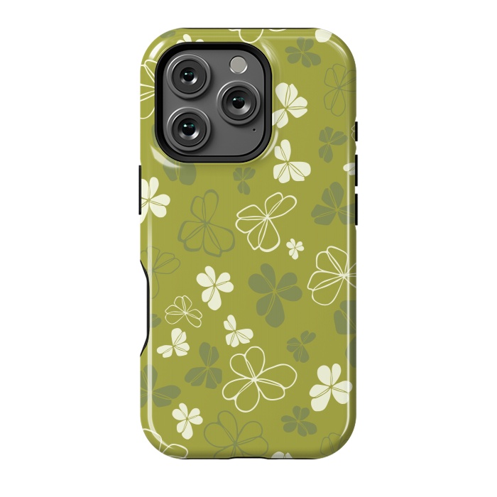 iPhone 16 Pro StrongFit Lucky Clover in Green and White by Paula Ohreen