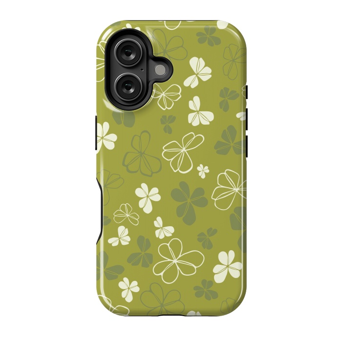 iPhone 16 StrongFit Lucky Clover in Green and White by Paula Ohreen