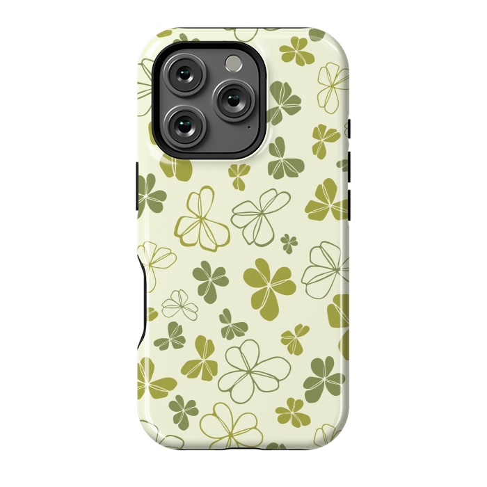 iPhone 16 Pro StrongFit Lucky Clover in Cream and Green by Paula Ohreen