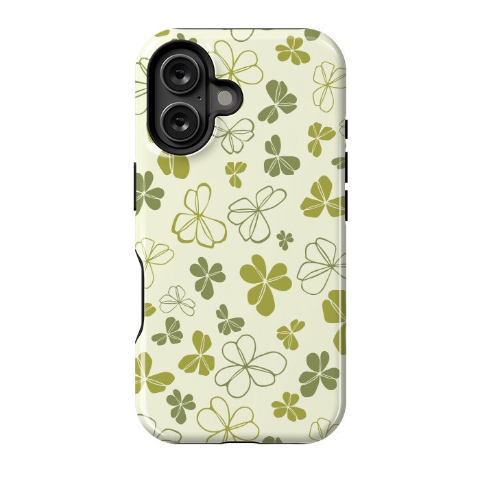 iPhone 16 StrongFit Lucky Clover in Cream and Green by Paula Ohreen