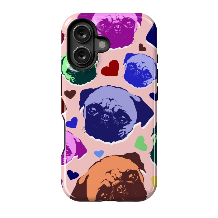 iPhone 16 StrongFit Pug Puppy Dog Love Hearts Pattern  by BluedarkArt