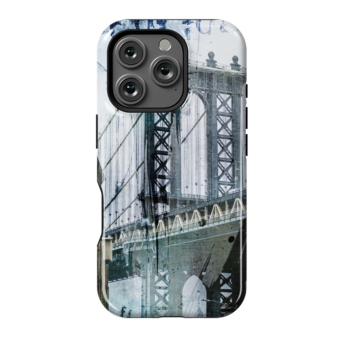 iPhone 16 Pro StrongFit Brooklyn Bridge Grunge Mixed Media Art by Andrea Haase