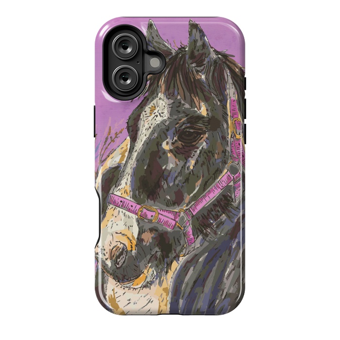 iPhone 16 Plus StrongFit Black and White Horse by Lotti Brown