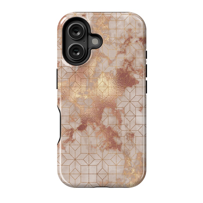 iPhone 16 StrongFit Simply Minimalistic  Rose Gold Shapes Marble Pattern by  Utart