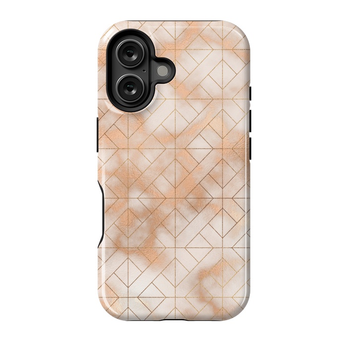 iPhone 16 StrongFit Modern Quadrangle Shapes Rose Gold Marble Pattern by  Utart