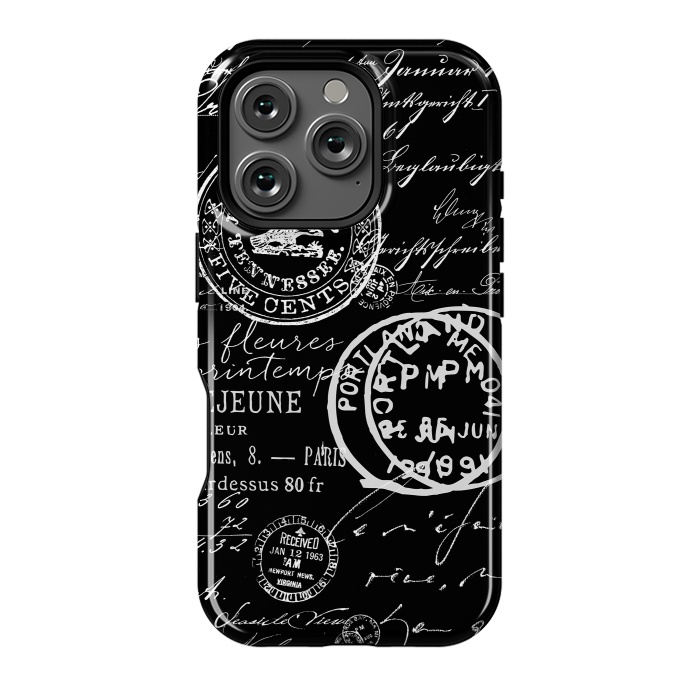 iPhone 16 Pro StrongFit Vintage Handwriting White On Black by Andrea Haase