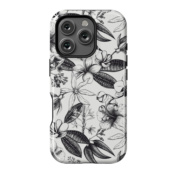 iPhone 16 Pro StrongFit Black And White Exotic Flower Pattern by Andrea Haase