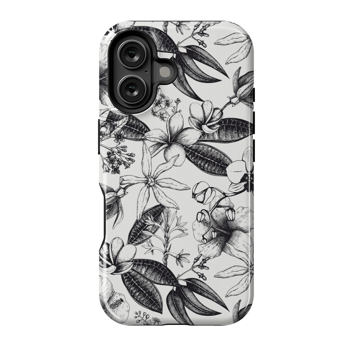 iPhone 16 StrongFit Black And White Exotic Flower Pattern by Andrea Haase