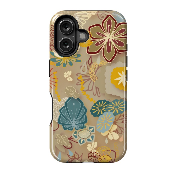 iPhone 16 StrongFit Paper-Cut Florals on Gold by Paula Ohreen