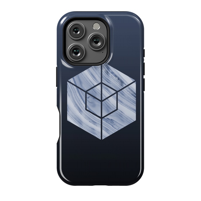 iPhone 16 Pro StrongFit Marbled Hexagon In Shades Of Blue by Andrea Haase