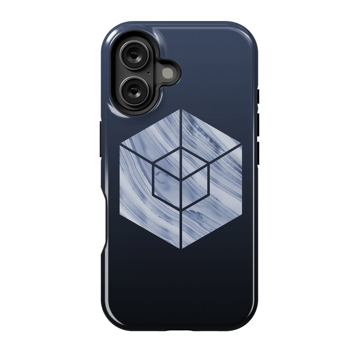 iPhone 16 StrongFit Marbled Hexagon In Shades Of Blue by Andrea Haase