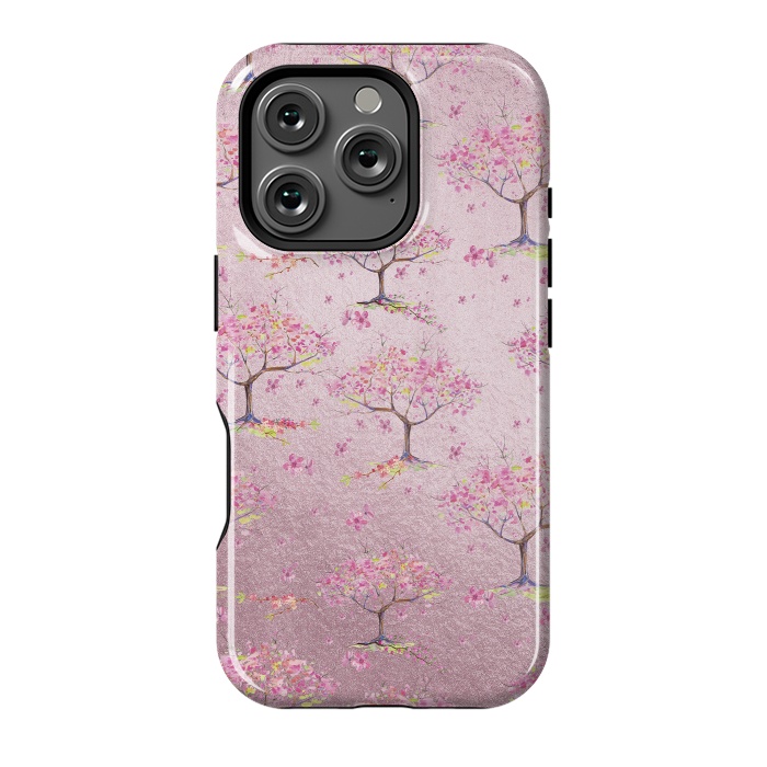 iPhone 16 Pro StrongFit Pink Metal Cherry Blossom Trees Pattern by  Utart