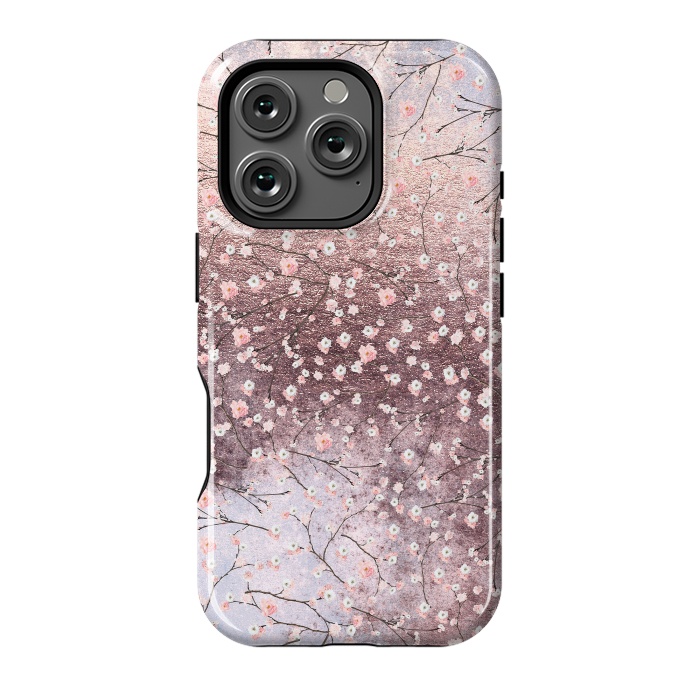 iPhone 16 Pro StrongFit Metal vintage Pink Cherry Blossom Pattern by  Utart