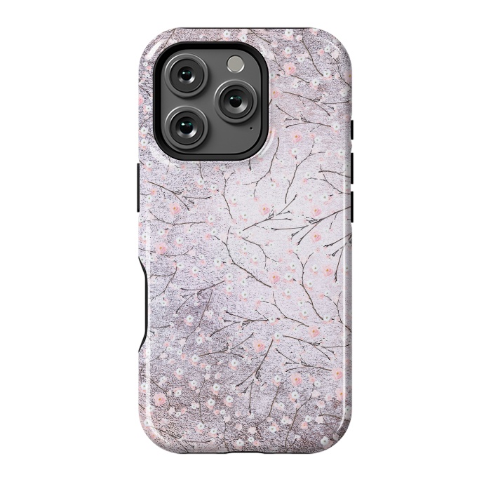 iPhone 16 Pro StrongFit Purple Gray Metal Shiny Cherry Blossom Pattern by  Utart