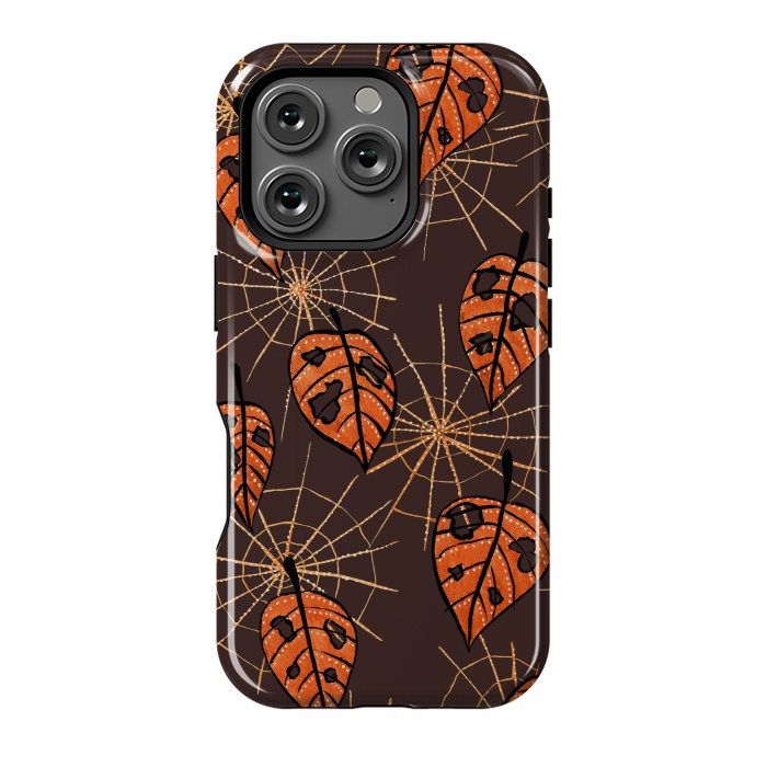 iPhone 16 Pro StrongFit Orange Leaves With Holes And Spiderwebs by Boriana Giormova