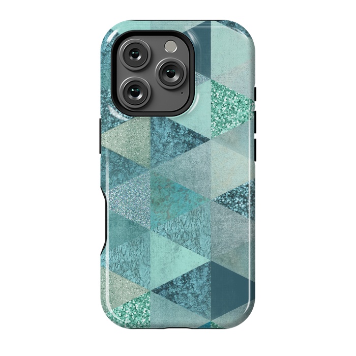 iPhone 16 Pro StrongFit Fancy Shimmering Teal Triangles by Andrea Haase