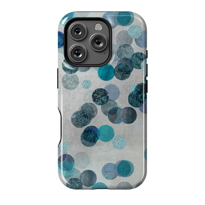 iPhone 16 Pro StrongFit Fancy Faux Glitter Dots In Teal And Turquoise by Andrea Haase