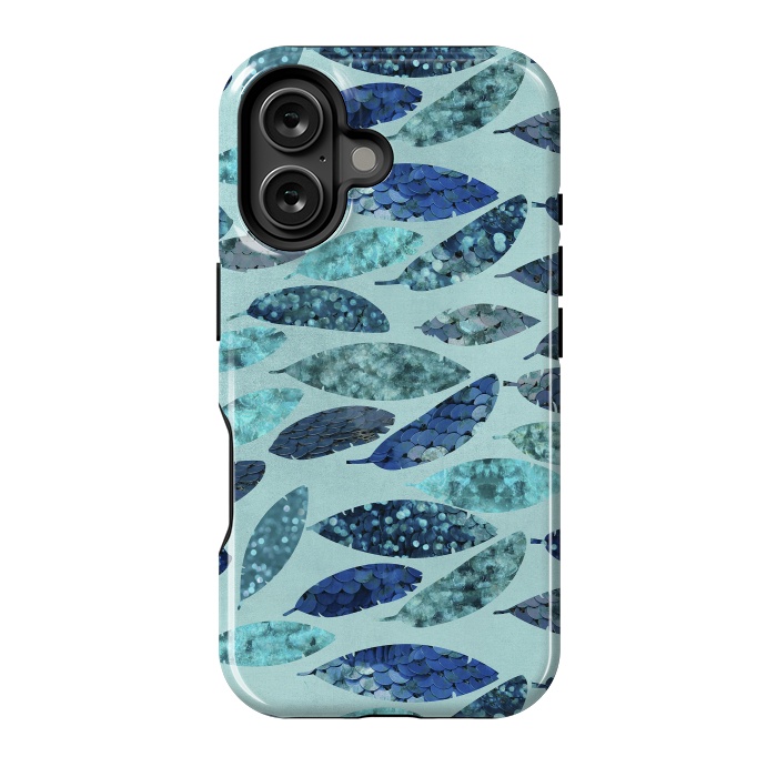 iPhone 16 StrongFit Sparkling Mermaid Feathers Blue And Teal by Andrea Haase