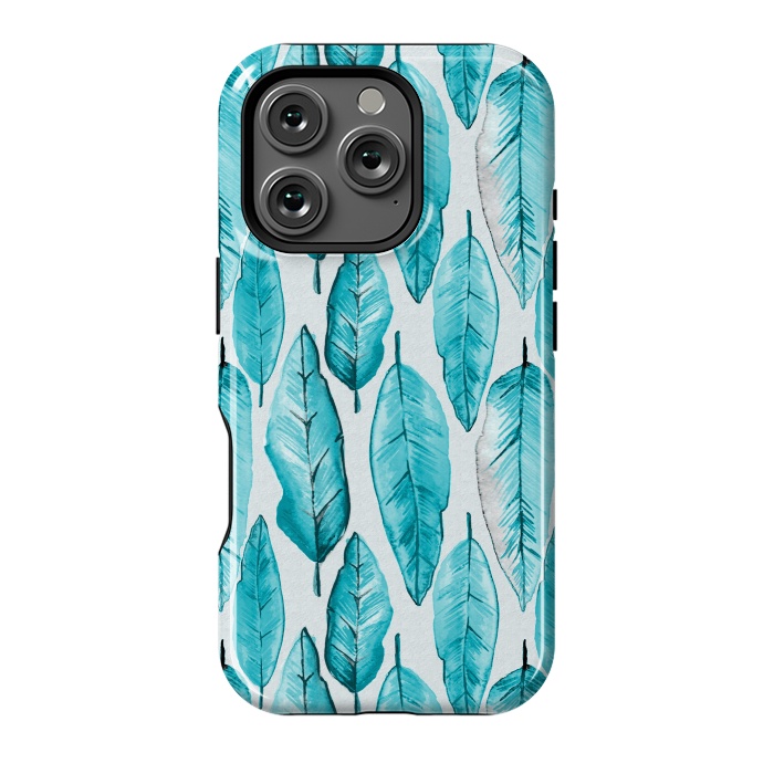 iPhone 16 Pro StrongFit Turquoise Watercolor Feathers by Andrea Haase