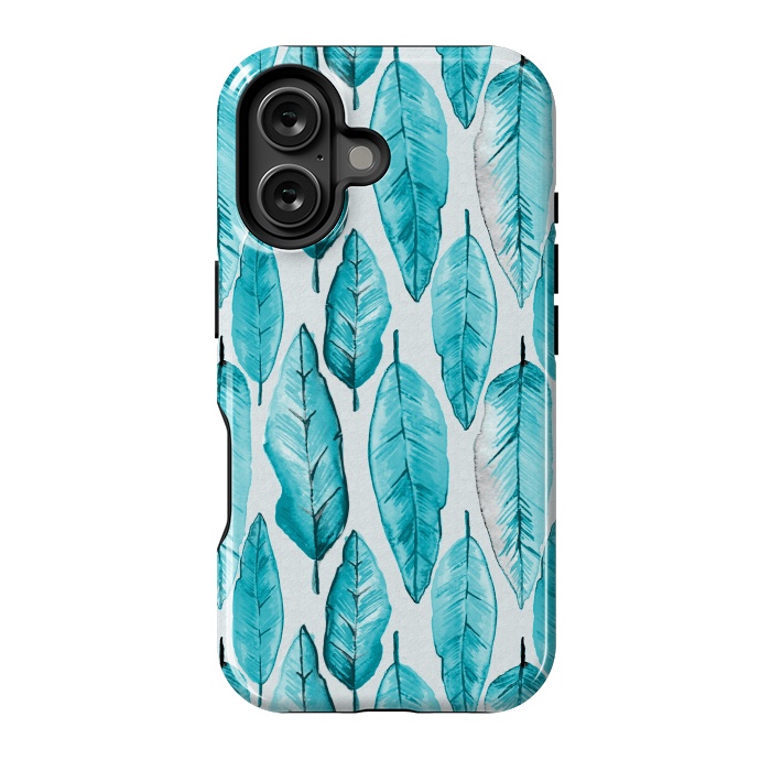 iPhone 16 StrongFit Turquoise Watercolor Feathers by Andrea Haase