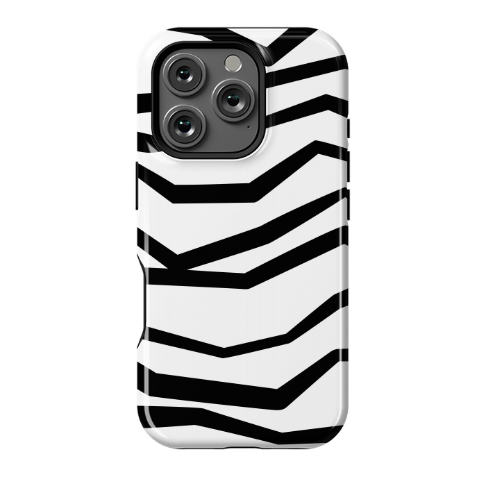 iPhone 16 Pro StrongFit Wavy Zig Zag Stripes Black And White 2 by Andrea Haase