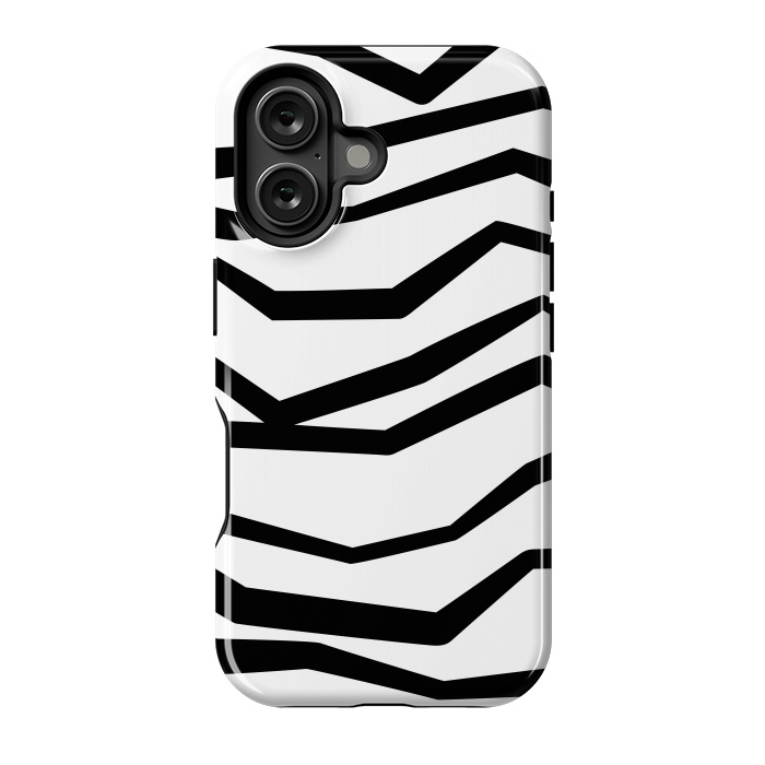 iPhone 16 StrongFit Wavy Zig Zag Stripes Black And White 2 by Andrea Haase