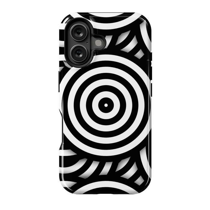 iPhone 16 StrongFit Pop-Art Circle Pattern Black White 2 by Andrea Haase