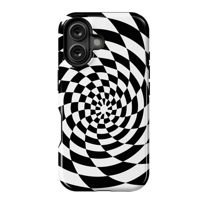 iPhone 16 StrongFit Checker Spiral Black And White by Andrea Haase