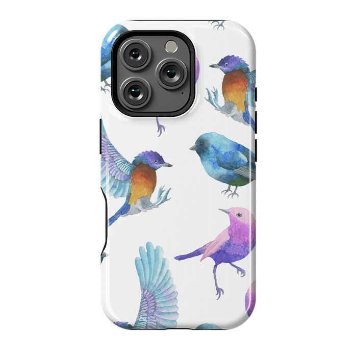 iPhone 16 Pro StrongFit Colorful Watercolors Birds Pattern by Dushan Medich