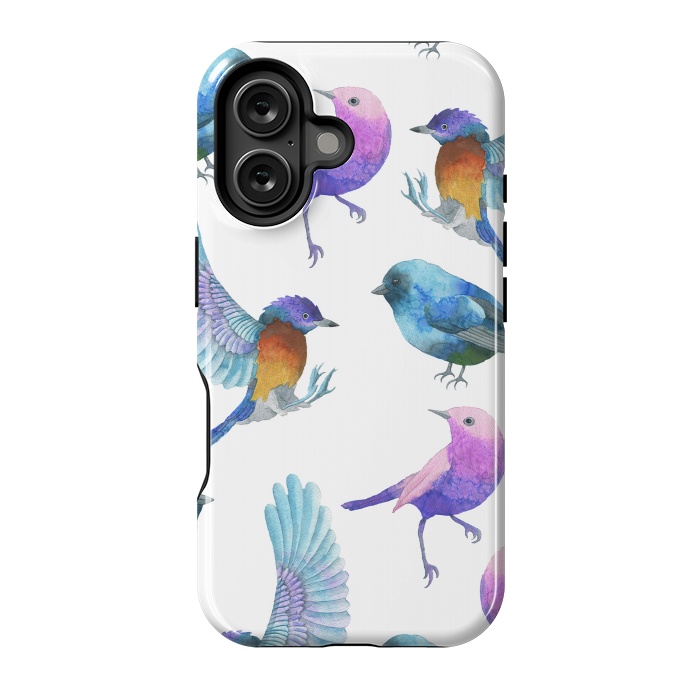 iPhone 16 StrongFit Colorful Watercolors Birds Pattern by Dushan Medich