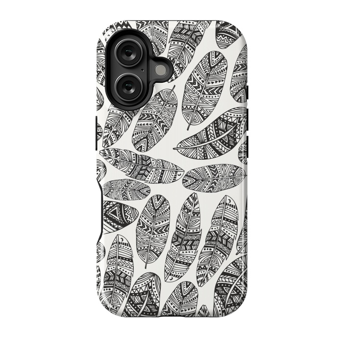 iPhone 16 StrongFit black feathers by Pom Graphic Design