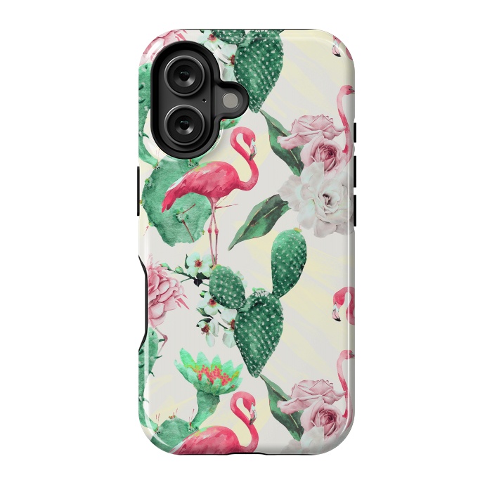 iPhone 16 StrongFit Flamingos, geometric and flowers by Mmartabc