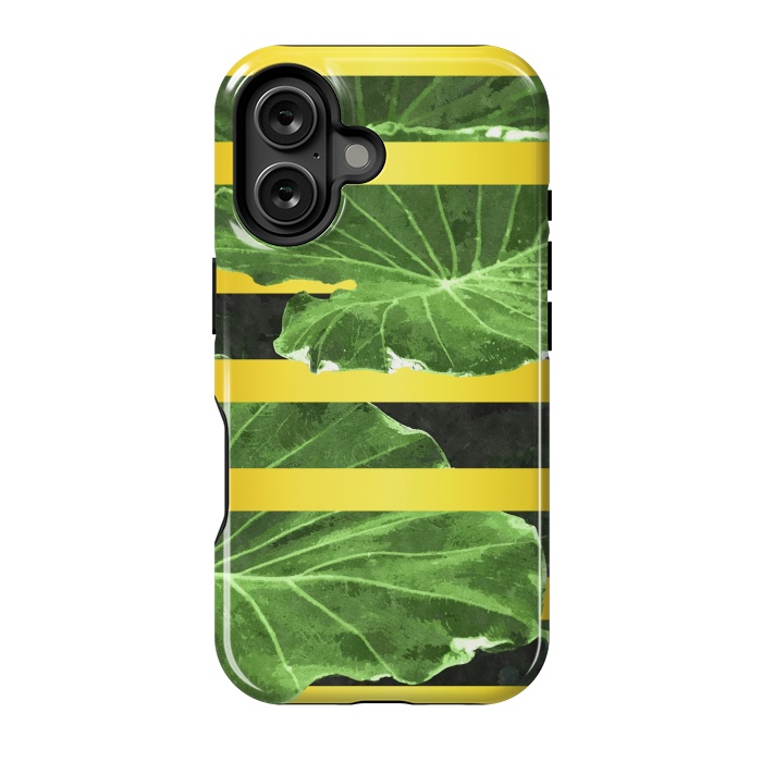 iPhone 16 StrongFit Green Leaves and Gold Stripes by Alemi