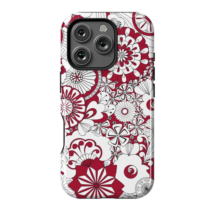 iPhone 16 Pro StrongFit 70s Flowers - Red and White by Paula Ohreen