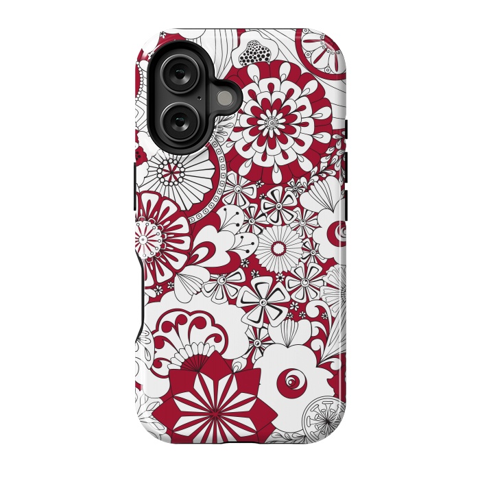 iPhone 16 StrongFit 70s Flowers - Red and White by Paula Ohreen