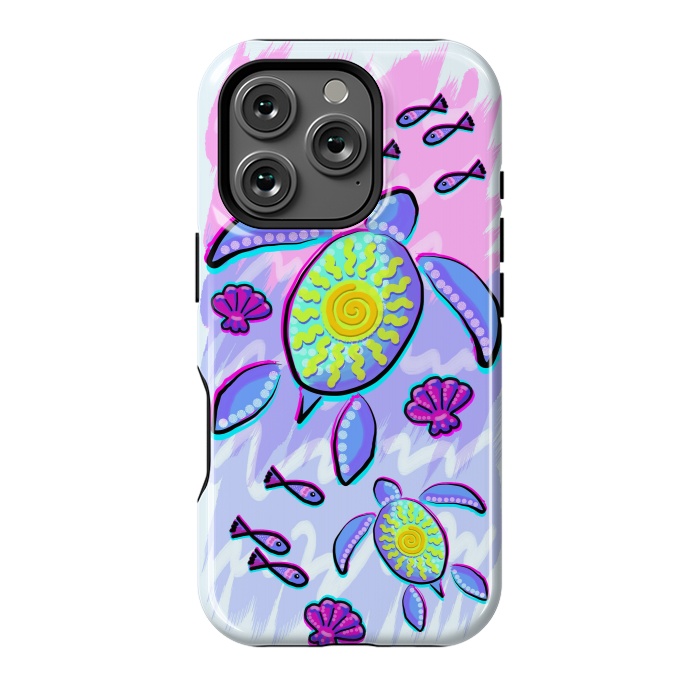 iPhone 16 Pro StrongFit Sea Turtle and Sun Abstract Glitch Ultraviolets by BluedarkArt