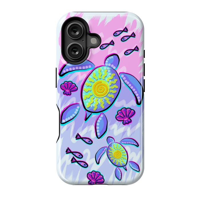 iPhone 16 StrongFit Sea Turtle and Sun Abstract Glitch Ultraviolets by BluedarkArt