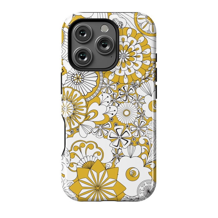 iPhone 16 Pro StrongFit 70s Flowers - Yellow and White by Paula Ohreen