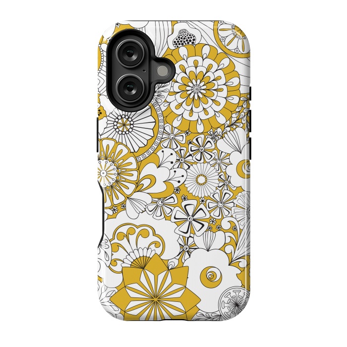 iPhone 16 StrongFit 70s Flowers - Yellow and White by Paula Ohreen