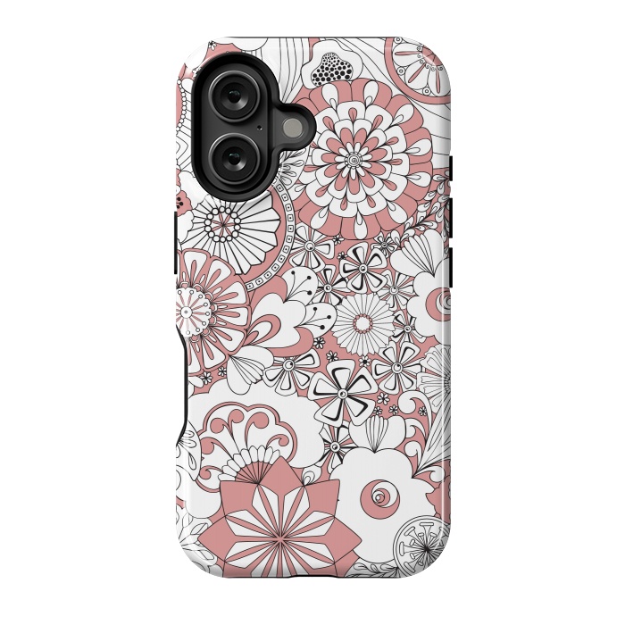 iPhone 16 StrongFit 70s Flowers - Pink and White by Paula Ohreen