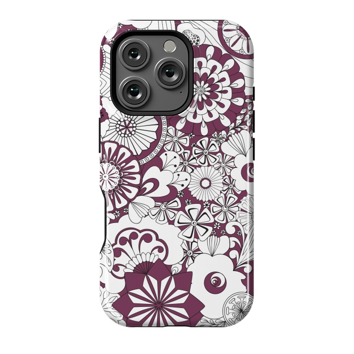 iPhone 16 Pro StrongFit 70s Flowers - Purple and White by Paula Ohreen