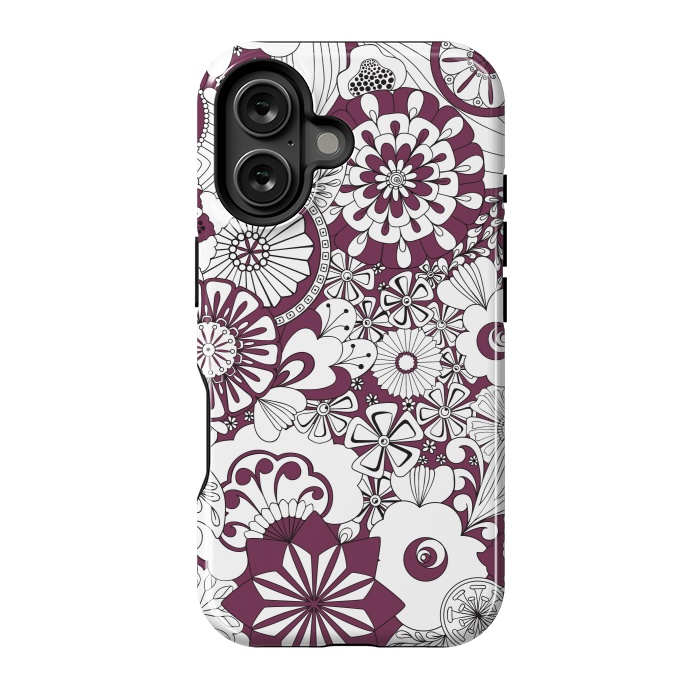 iPhone 16 StrongFit 70s Flowers - Purple and White by Paula Ohreen