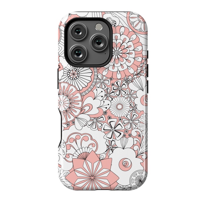 iPhone 16 Pro StrongFit 70s Flowers - Baby Pink and White by Paula Ohreen