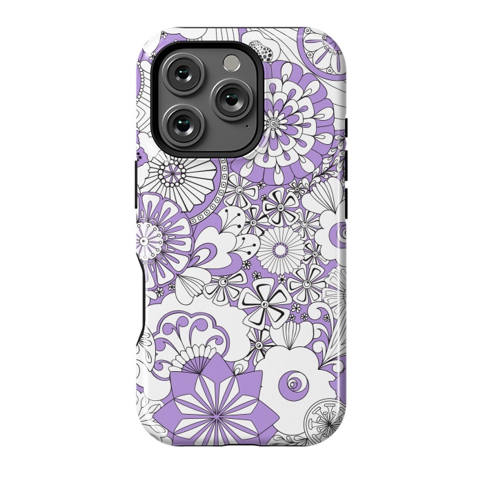 iPhone 16 Pro StrongFit 70s Flowers - Lilac and White by Paula Ohreen