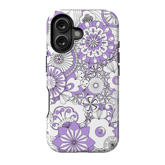 iPhone 16 StrongFit 70s Flowers - Lilac and White by Paula Ohreen