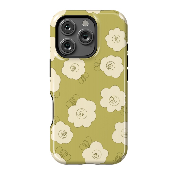 iPhone 16 Pro StrongFit Fluffy Flowers - Cream on Sap Green by Paula Ohreen