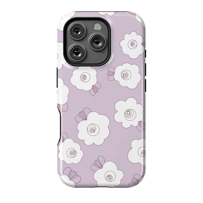 iPhone 16 Pro StrongFit Fluffy Flowers - White on Lilac by Paula Ohreen