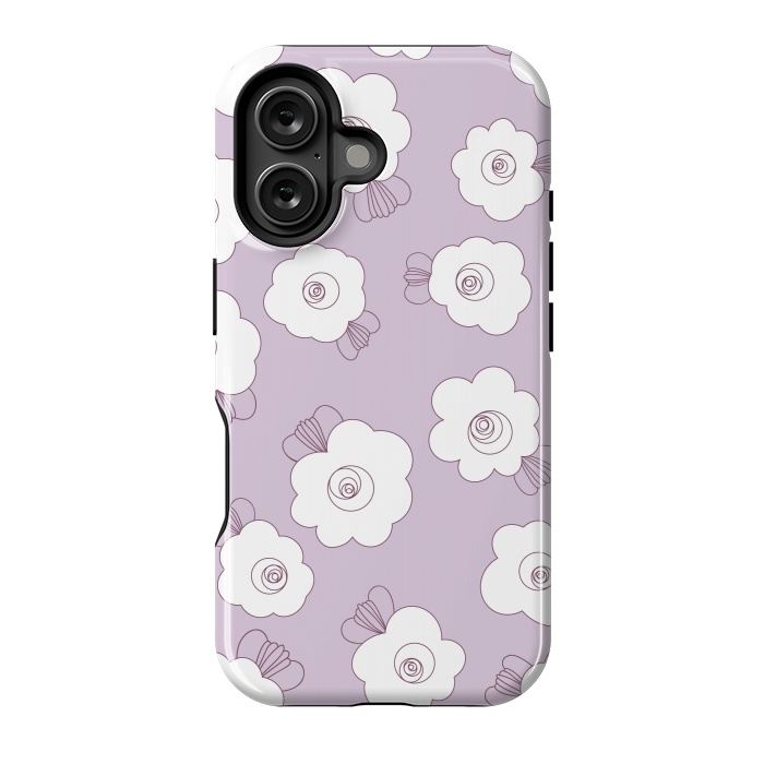 iPhone 16 StrongFit Fluffy Flowers - White on Lilac by Paula Ohreen