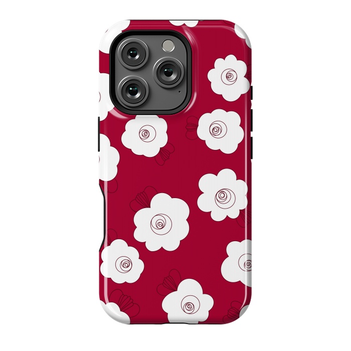 iPhone 16 Pro StrongFit Fluffy Flowers - White on Red by Paula Ohreen